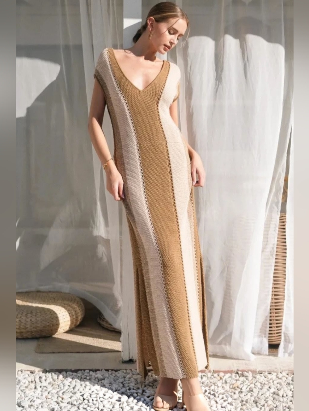 Moonchylde Collective Crochet Maxi Dress – Olive Green & Cream – Size Large NWT